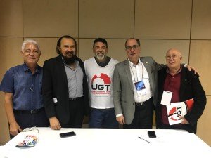 Presidente do Sindate-DF, João Cardoso; Secretário Geral da UGT, Francisco Pegado; Vice-presidente do Sindate-DF e da UGT-DF, Jorge Vinna; Presidente da UGT Nacional, Ricardo Patah e presidente da UGT-DF, Isau Chacon 
