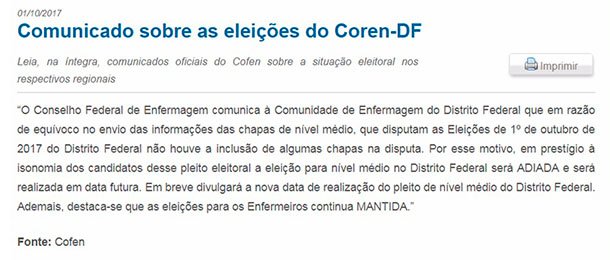 Sindate repudia erro no envio das informações da eleição do COREN-DF