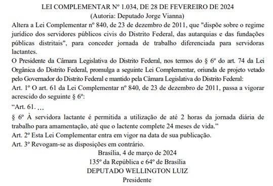 Lei de Jorge Vianna garante horário especial para amamentação a servidoras lactantes do DF